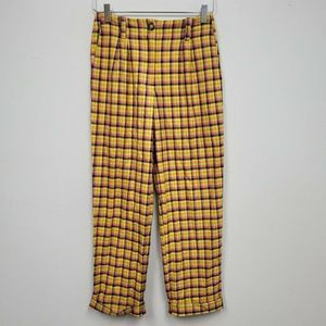 Topshop Plaid Tartan Pleated Pants Yellow Pink sz 4 wide leg clueless vibes NWT